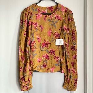 NWT MELROSE AND MARKET Mustard Floral Long Sleeve Blouse